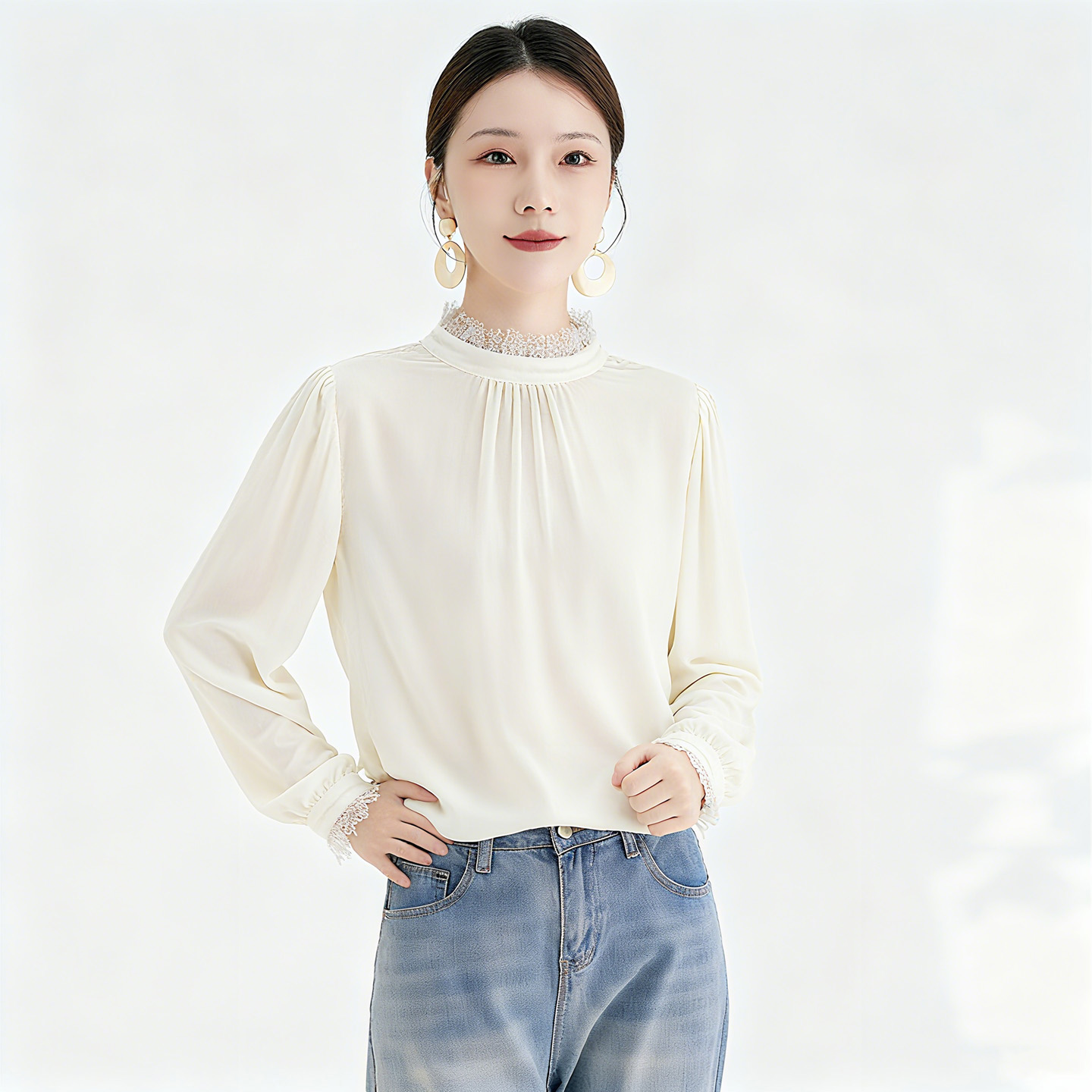 高级感丝绒长袖衬衫女