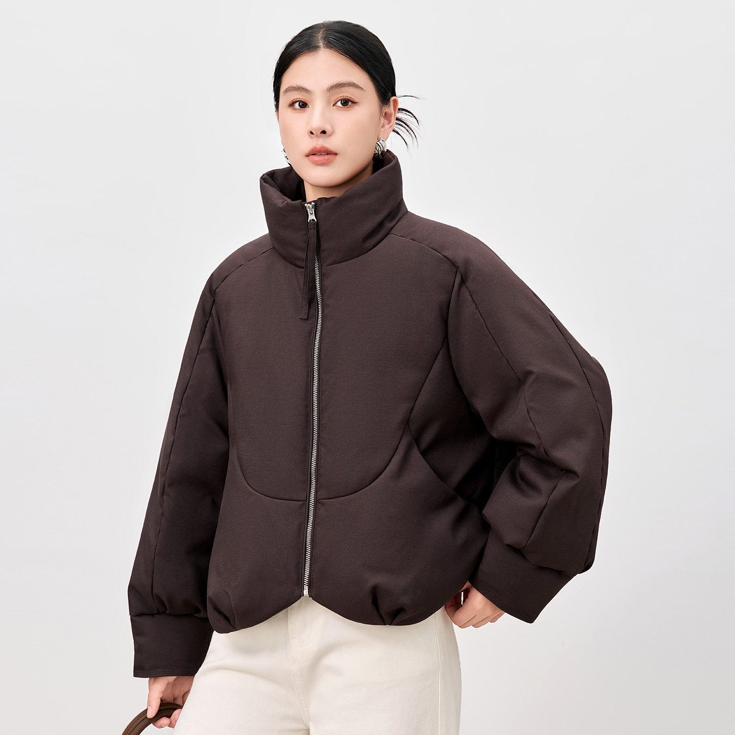 水墨佳人短款立领白鹅绒羽绒服