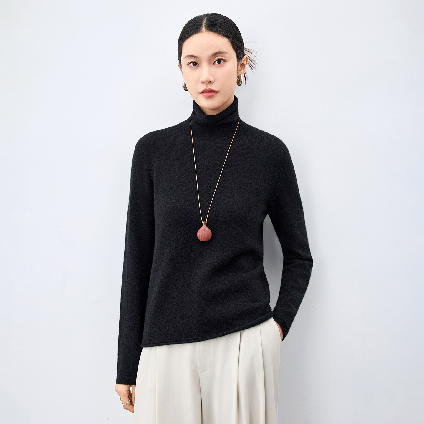 水墨佳人纯羊绒衫女高领长袖多色无缝百搭修身套头通勤针织打底衫