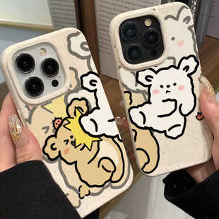 小狗小麦壳情侣功夫小熊挨揍适用iPhone15promax手机壳苹果14Pro创意情侣苹果15/14/13/12/11硅胶保护套P70壳