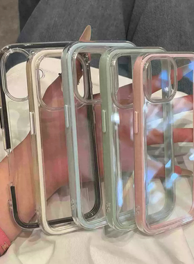 ins风简约纯色边框透明适用16pro手机壳15plus新款14pro男女款13超火苹果17promax亚克力情侣全包防摔保护套