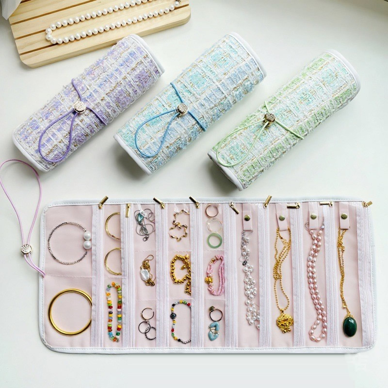 黄金首饰卷铺盖卷小香风首饰卷包项链手镯耳环便携首饰卷收纳包