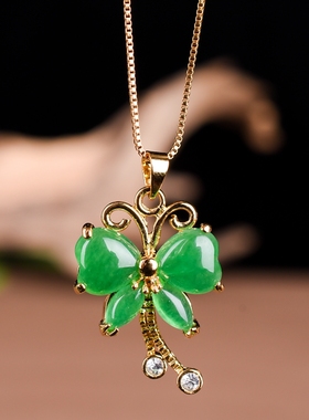 镂空镀金翠绿色百搭少女款风吊坠
