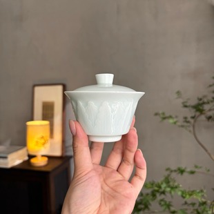 影青陶瓷盖碗茶杯功夫茶具壶承复古手工简约家用实用茶器小泡茶碗