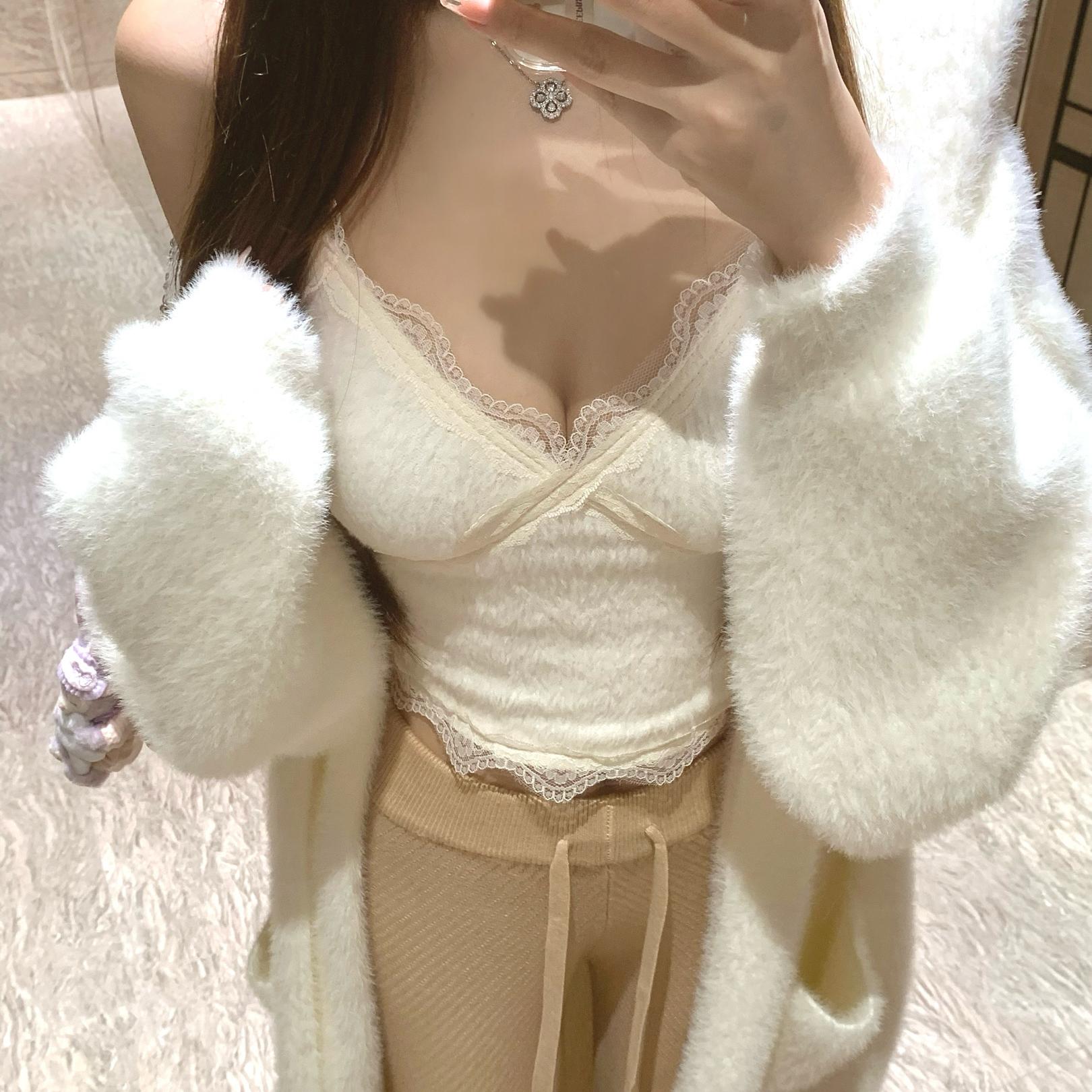 香槟丝绒蕾丝花边吊带