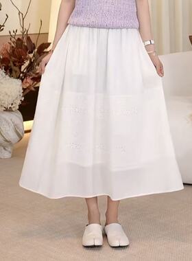 【妍妍粉丝专享】松紧高腰宽松A字镂空拼接半身裙2302-611252