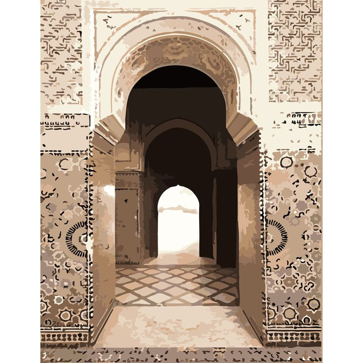 diy数字油画自己填色材料包礼拜寺建筑花纹宫殿葫芦门阿拉伯装饰