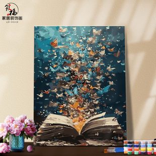 DIY数字油画自己填色一书一世界书中自有黄金屋颜如意家居装饰新A