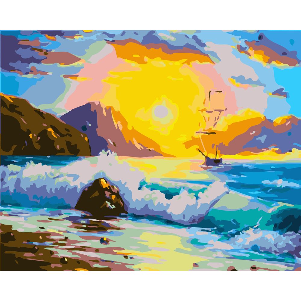 diy数字油画材料包自己填色抽象海边风景海上夕阳晚霞家居装饰画