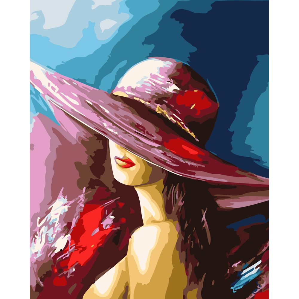 DIY数字油画自己填色材料包戴帽子的红唇性感时尚女人丙稀装饰画