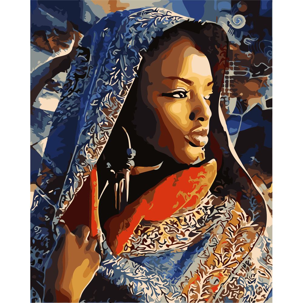 diy数字油画自己填色材料包非洲黑人戴头巾的黑人女孩家居装饰画