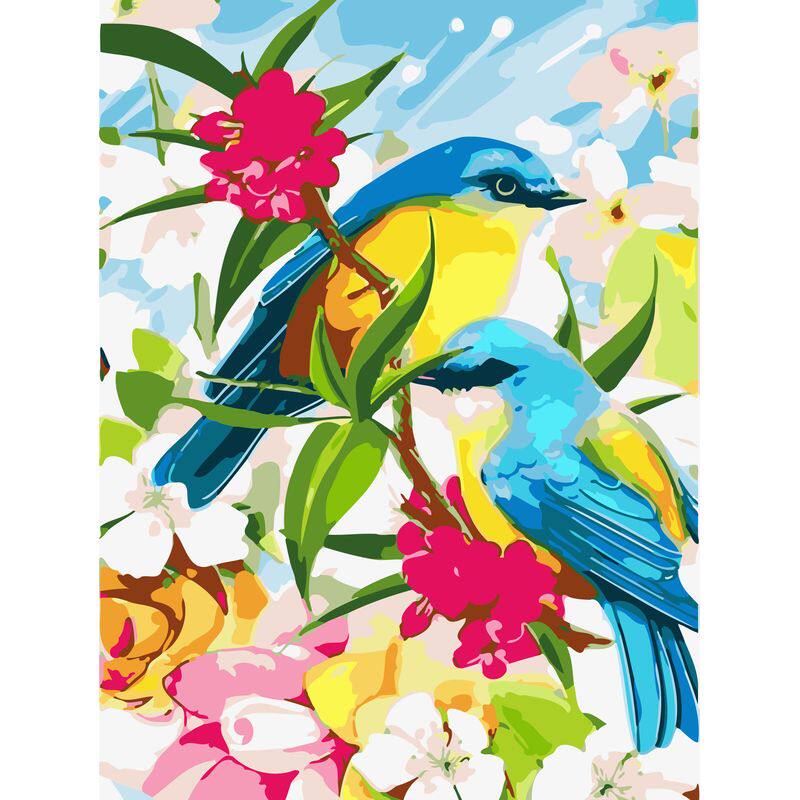 diy数字油画自己填色材料包鸟语花香相思百灵 红鸟黄鹂杜娟装修画