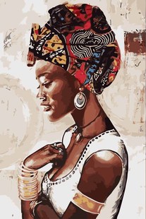 饰画 DIY数字油画自己填色材料包非洲黑人女性时尚 模特异域风情装