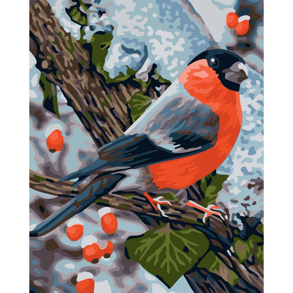 diy数字油画自己填色材料包雪地中觅食的鸟儿红喉鸡鸠燕隼装饰画