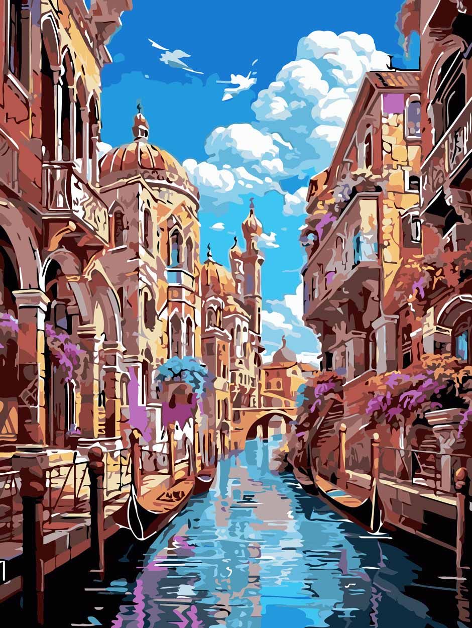 diy数字油画自己填色材料包威尼斯圣玛利亚大教堂巴洛克建筑装饰