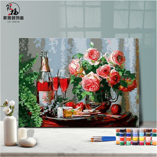 DIY数字油画自己填色材料包葡萄酒高脚杯桶白 红酒餐厅厨房装修画
