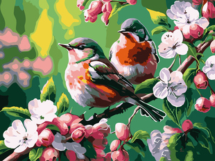 饰画 DIY数字油画自己填色花与鸟黄色木谨花鸟语花香绘数字油画装