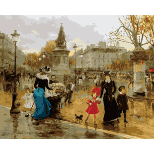 DIY数字油画自己填色世界名画风景欧式生活街道建筑人物复装饰画