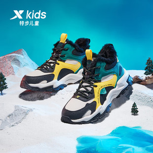 特步童鞋高帮儿童棉鞋男童冬季加绒加厚二棉中大童保暖靴雪地鞋子