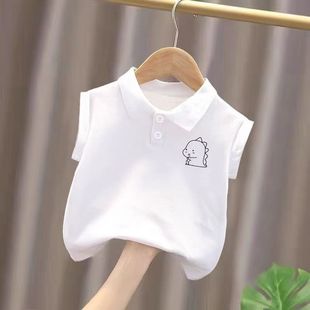 夏男女童t中小童休闲上衣服 儿童装 纯棉无袖 背心T恤吸汗薄款 polo衫