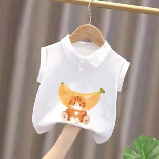 中小童装 polo衫 男女童2025夏季 纯棉薄款 翻领上衣t儿童 背心T恤无袖