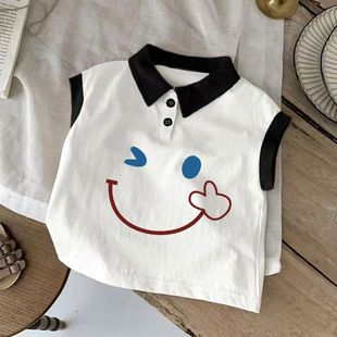 中小童装 儿童polo衫 印花薄款 纯棉背心无袖 t男女童打底 T恤上衣夏季