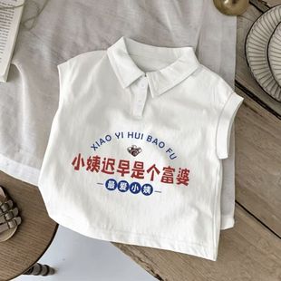 夏男女童t中小童休闲上衣服 儿童装 纯棉无袖 背心T恤polo衫 吸汗薄款
