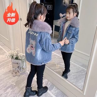洋气小公主冬装棉袄女童棉衣秋冬款儿童加绒牛仔外套冬季棉服上衣