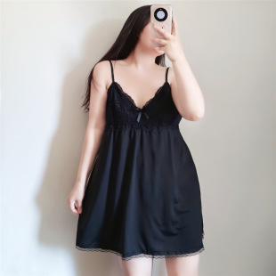 加大加肥睡衣特大号女胖mm2-300斤吊带睡裙夏短裙蕾丝睡衣没胸垫