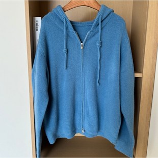 休闲百搭连帽宽松针织开衫 波尔绒双拉链韩系时尚 外套女 听风格