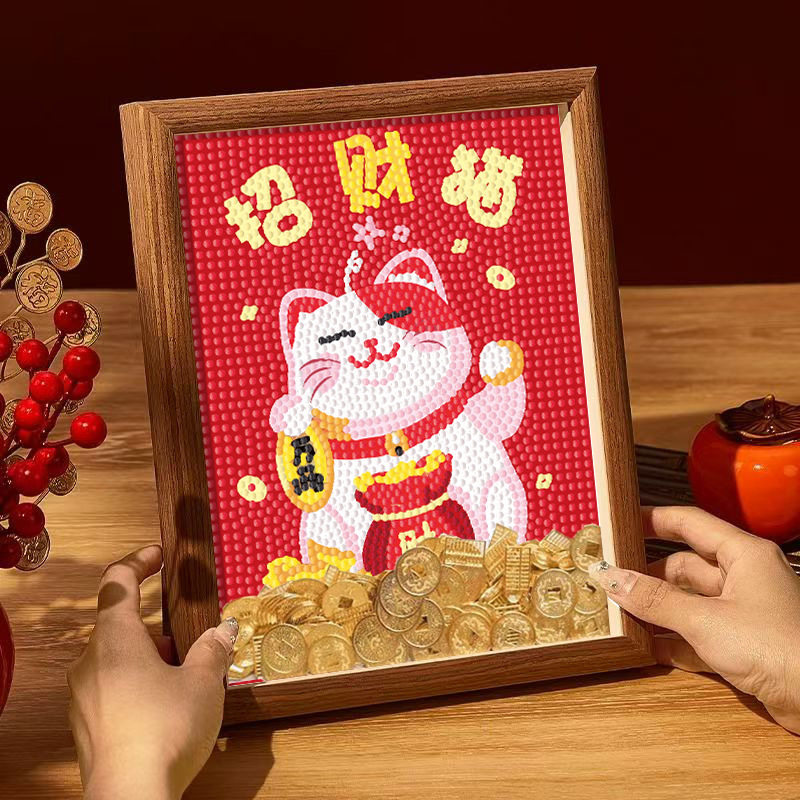 招财猫钻石贴画2026年新款手工diy材料包砖石粘贴画生日礼物摆件