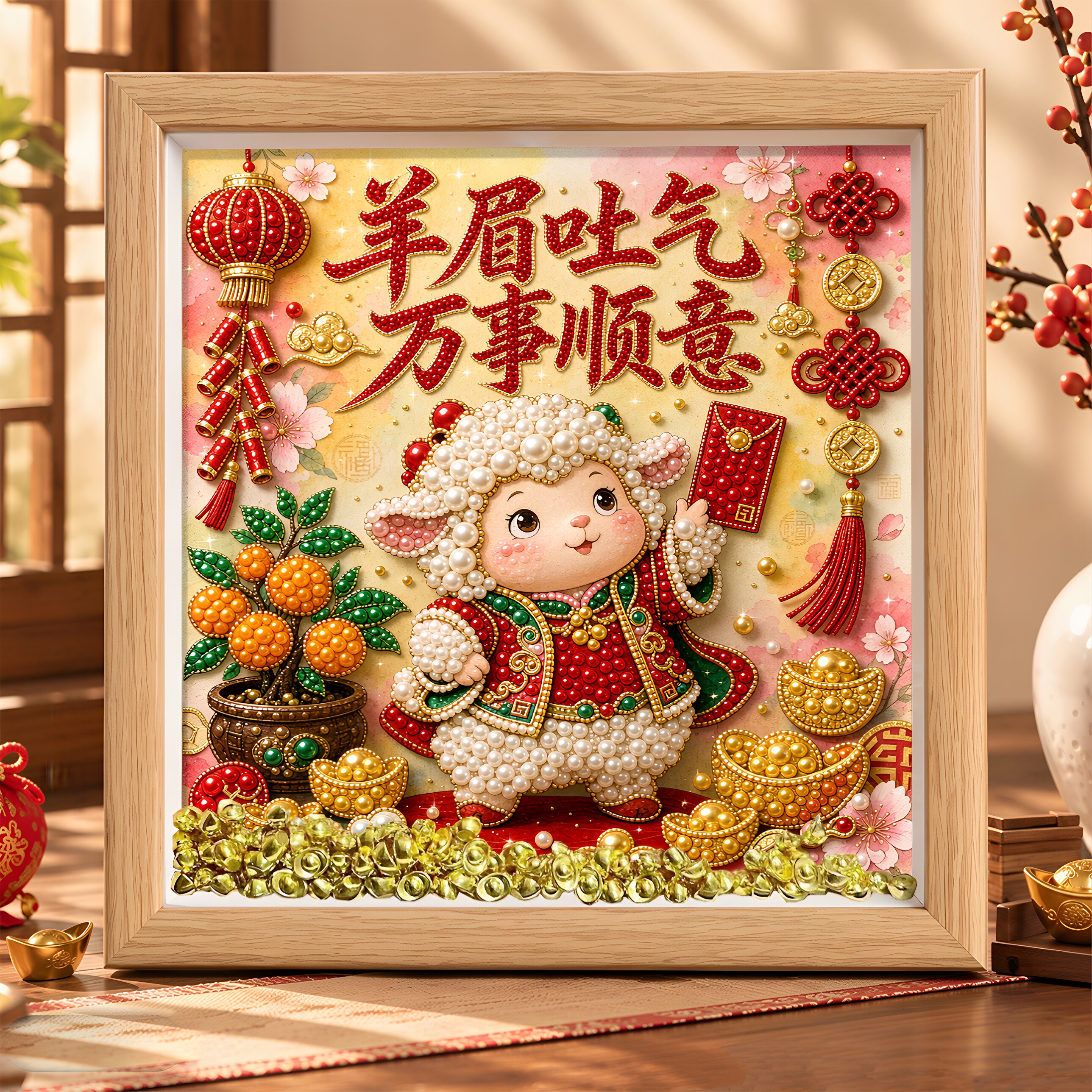 羊眉吐气珍珠画女生手工制作送男女朋友闺蜜新年礼物砖石点钻画男