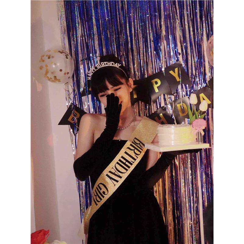 网红港风女神绶带小公主皇冠头饰生日快乐肩带派对拍照写真道具l