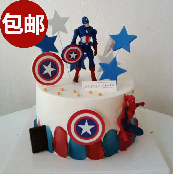 美国队长生日蛋糕装饰摆件
