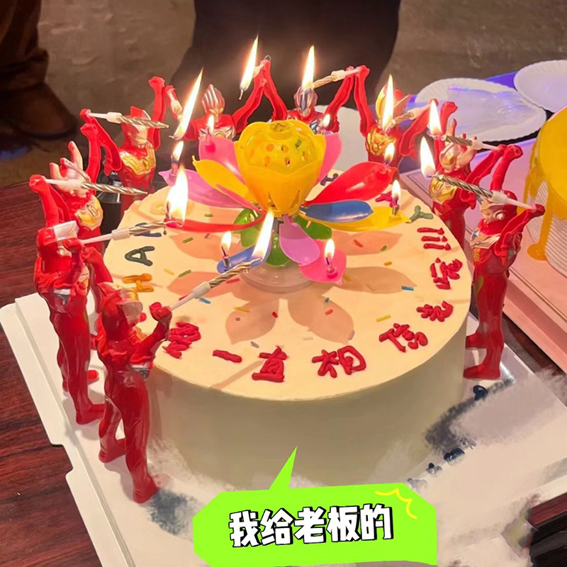 奥特曼莲华蜡烛生日蛋糕装饰摆件混色超人迪迦怪兽男孩儿童大头