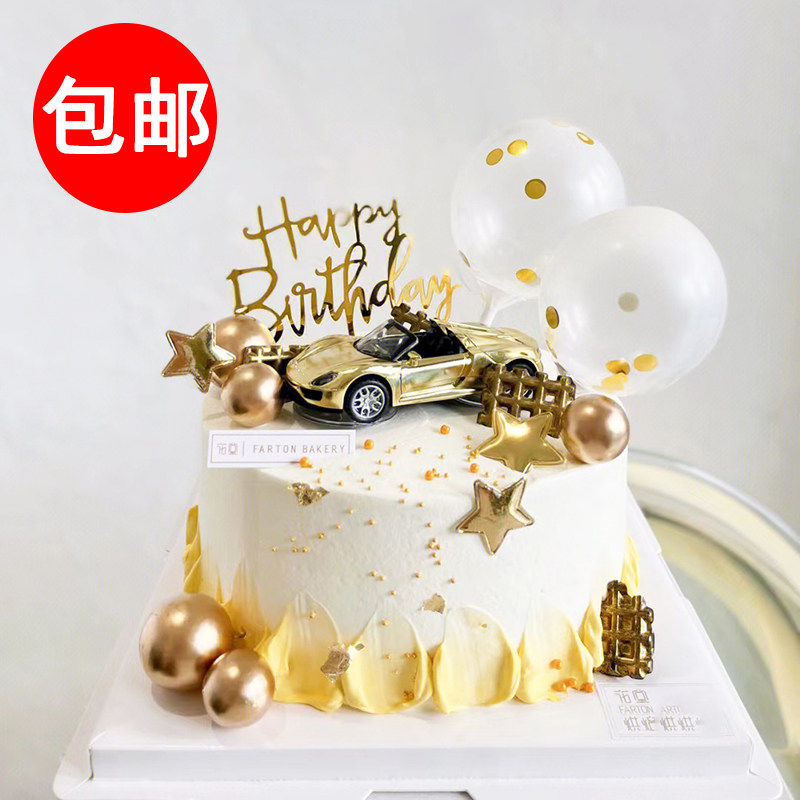 网红金保时捷车子模型摆件黑色敞篷轿跑汽车男神生日蛋糕装饰公仔