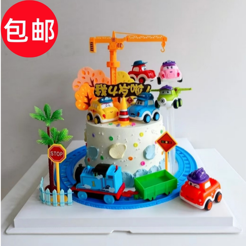 回力小汽车蛋糕装饰摆件卡通汽车总动员小火车儿童生日蛋糕插件~