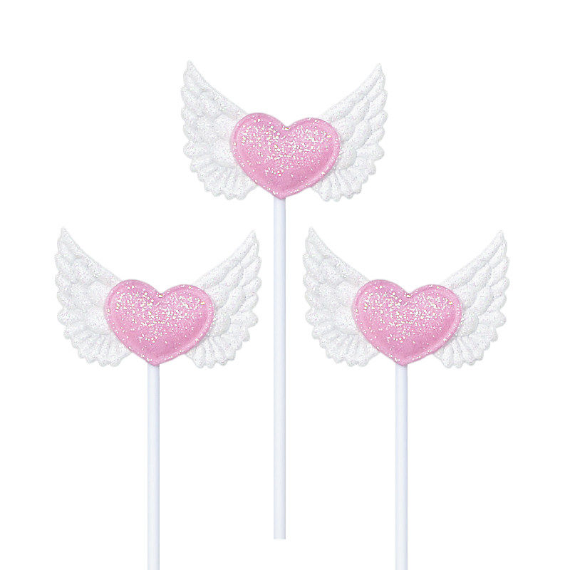 214情人节生日蛋糕装饰品插件少女粉色闪亮天使爱心翅膀甜品插牌,节庆用品/礼品,蛋糕/烘焙装饰用品,淘宝优惠券,粉丝福利购,淘宝优惠卷