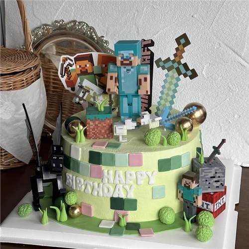 我的世界蛋糕装饰积木人偶史蒂夫摆件儿童男孩生日烘焙装扮插件