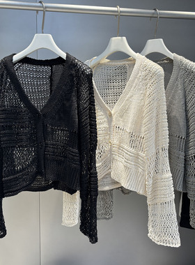 MQ时尚个性设计镂空针织衫开衫慵懒休闲外套上衣小衫MACQNF89610