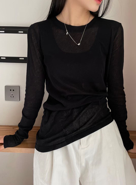 自留!MQ显瘦百搭简约纯色打底T恤MACQNF强捻棉薄款长袖t恤59723女