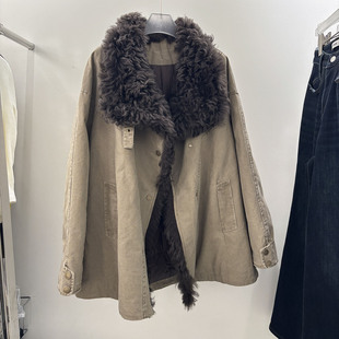 欧洲站2025冬季 卷毛领宽松羽绒服保暖鹅绒派克服女 轻奢高品中长款