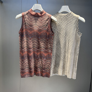 MQ时尚设计感个性花色印花无袖打底衫半高领气质背心MACQNF22990