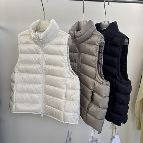 MX墨写1110冬季新款简约洋气立领无袖羽绒服排骨马甲白鸭绒坎肩女