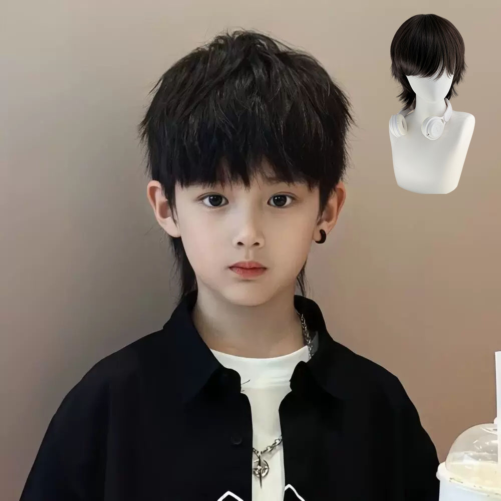 狼尾鲻鱼头男童假发万用拍照图片