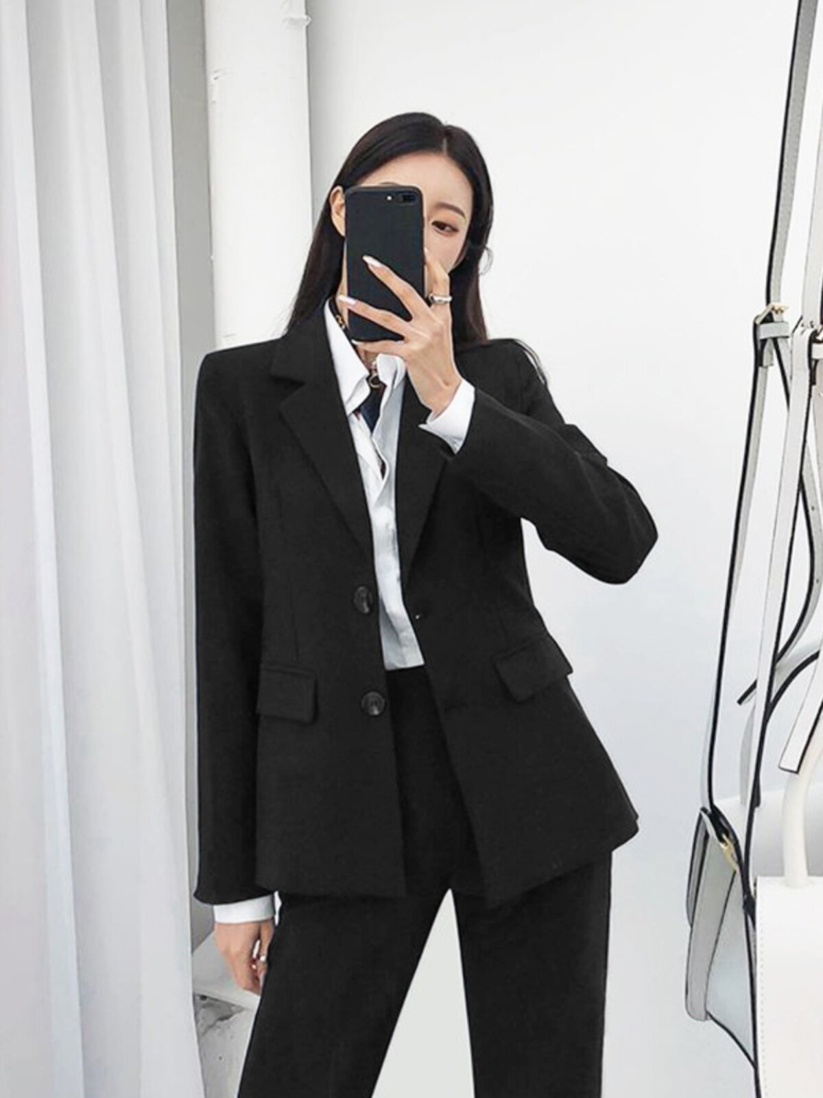 봄과 가을 검은 색 작은 정장 여성 긴 소매 정장 재킷 대학생 연설 변증법 인터뷰 공식 여성 전문 정장