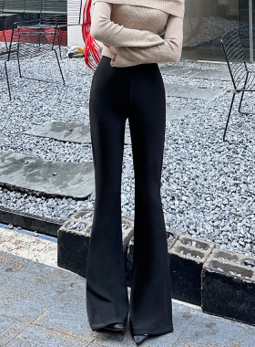 Cofina高个子黑色微喇叭裤高腰开叉弹力修身马蹄休闲西装裤女秋
