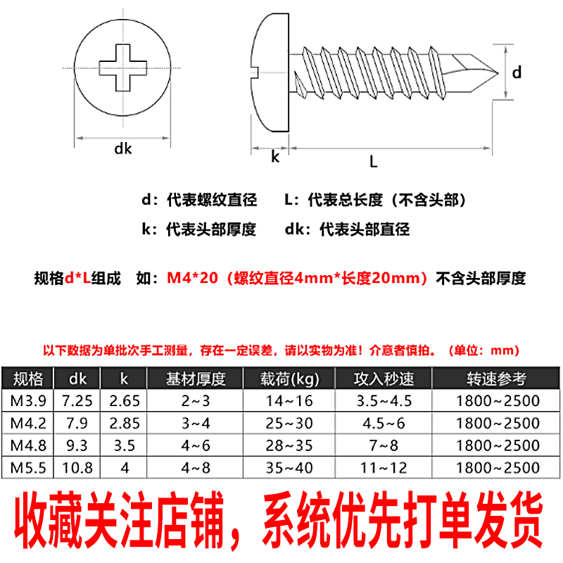 M4.2M4.8 410不锈钢镀黑锌圆头十字钻尾自攻螺丝钉黑色盘头燕尾钉