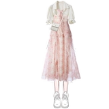 Милое платье, длинная юбка, корсет, комплект, цветочный принт, подходит для подростков, 2023