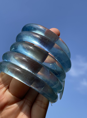 玻璃体！超强珠宝感天然海蓝宝石手镯蓝色水晶送女友老婆礼物